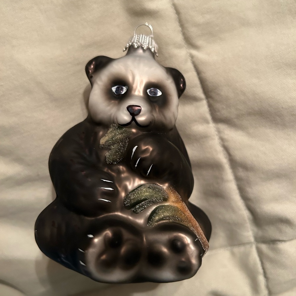 NWOT Rare, realistic German Panda Bear blown glass unique Christmas Ornament.